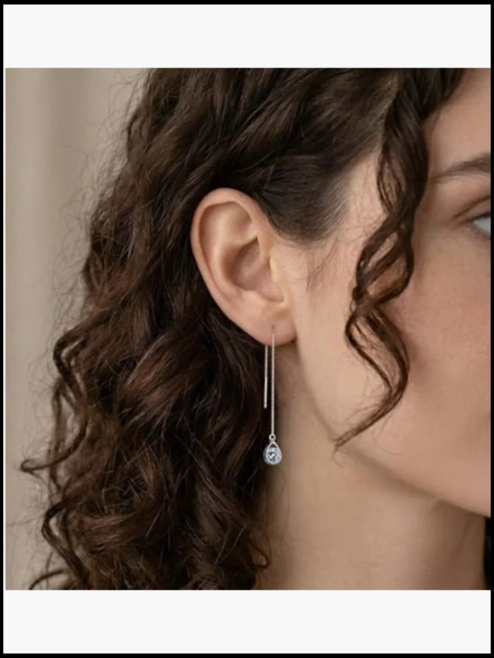 Solid 925 Sterling Silver CZ Droplet Chain Dangle Earrings Threader Teen Jewelry
